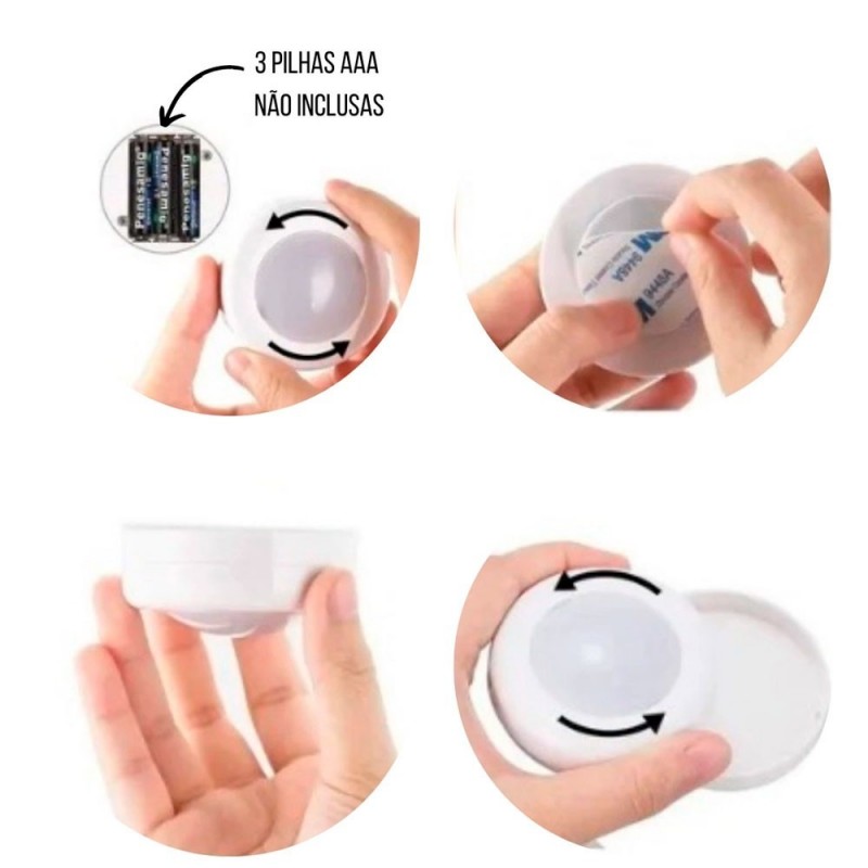 3 Spots Luminárias Lâmpadas Redondas Sem Fio Led Coloridas