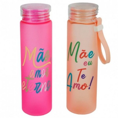 Garrafa Frases Tema Mãe De Plástico Emborrachado 500 Ml