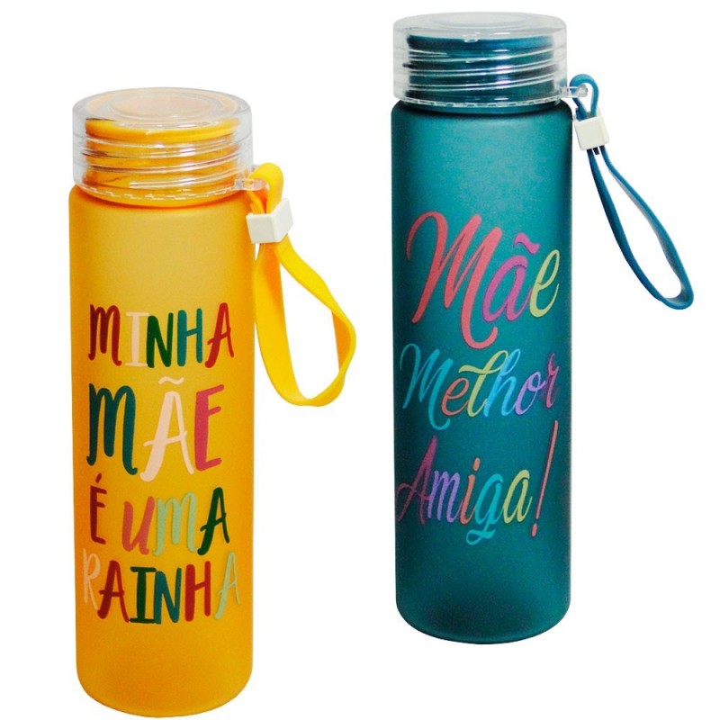 Garrafa Frases Tema Mãe De Plástico Emborrachado 500 Ml