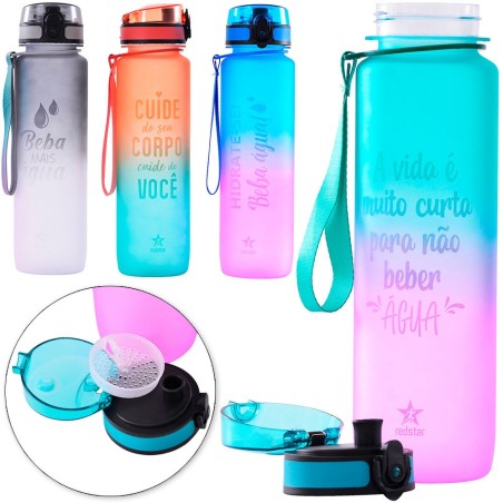 Garrafa Squeeze 1L Com Medidor E Frases Fitness Academia