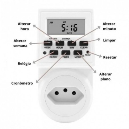 Tomada Timer Temporizador 20 Eventos Digital Tensão Bivolt