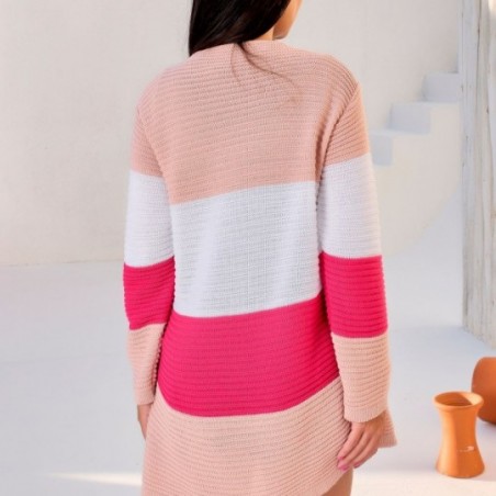 Cardigan Casaco Longo De Trico Colorido Listrado Feminino