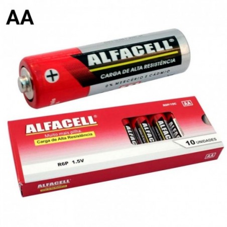 Pilha AA Com 10 Unidades Alfacell 1.5V Na Caixa
