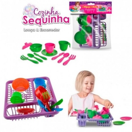 Escorredor De Louças Infantil Cozinha Sequinha Brinquedo 10 Peças