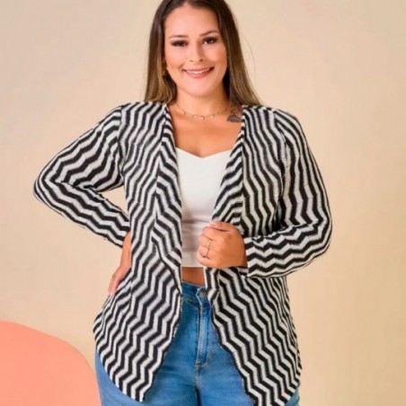 Cardigan Feminino Zig Zag Manga Longa Meia Estação Tricot