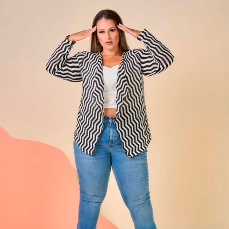 Cardigan Feminino Zig Zag Manga Longa Meia Estação Tricot