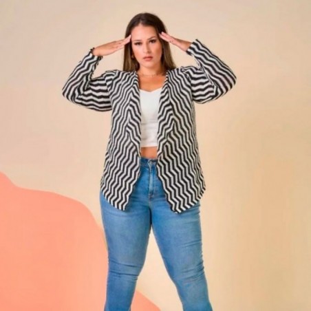 Cardigan Feminino Zig Zag Manga Longa Meia Estação Tricot