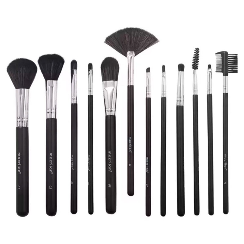 Kit Com 12 Pincéis De Maquiagem Macrilan Profissional