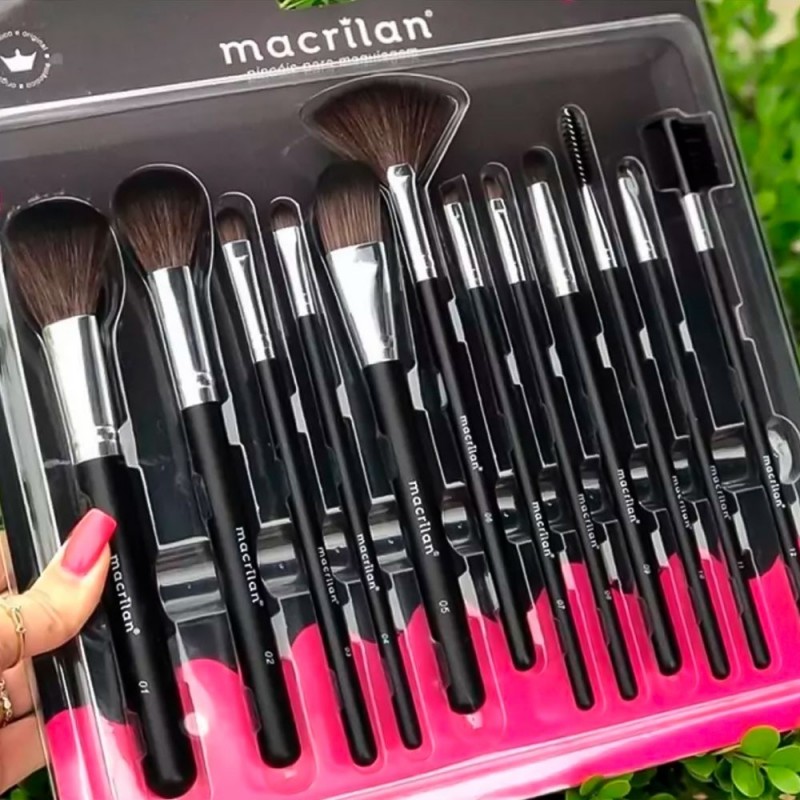 Kit Com 12 Pincéis De Maquiagem Macrilan Profissional