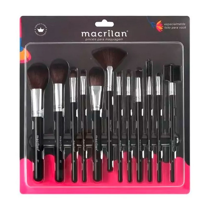 Kit Com 12 Pincéis De Maquiagem Macrilan Profissional