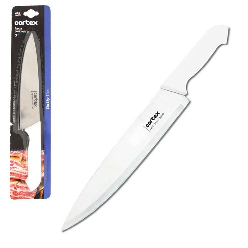 Faca De Carne 7" Peixeira De Inox Cabo Plástico