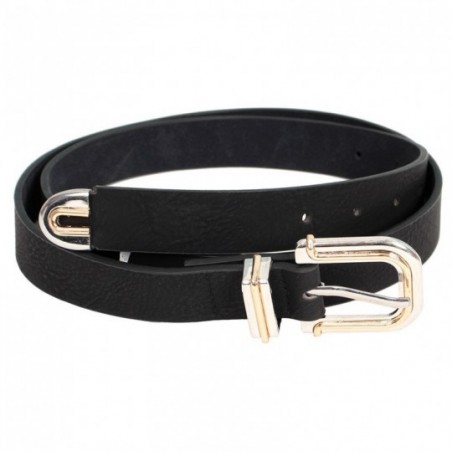Cinto Feminino Preto Com Fivela Arredondada Dourada