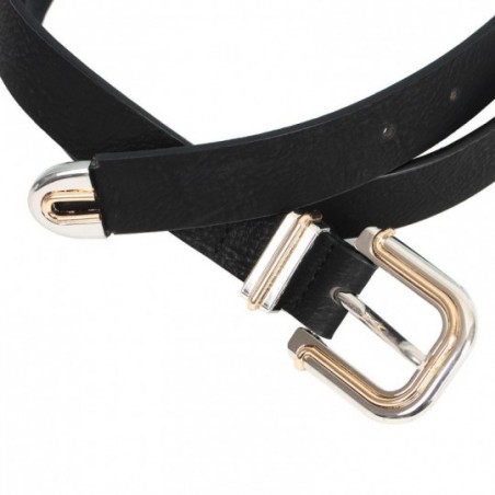 Cinto Feminino Preto Com Fivela Arredondada Dourada