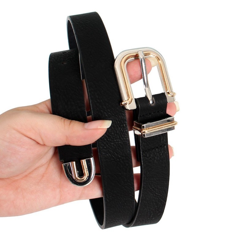 Cinto Feminino Preto Com Fivela Arredondada Dourada
