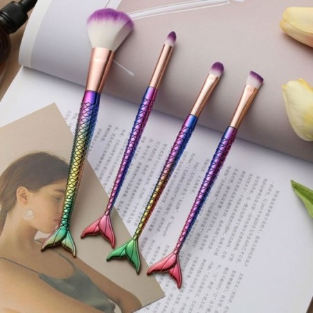 Kit 4 Pincéis Maquiagem Cabo De Sereia Sombra Blush Pó