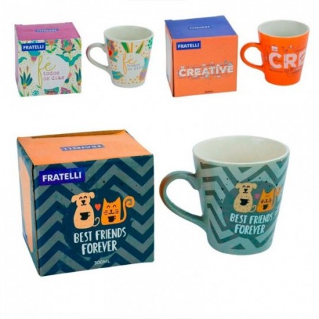 Caneca De Porcelana Cônica Estampada 300 Ml Fratelli