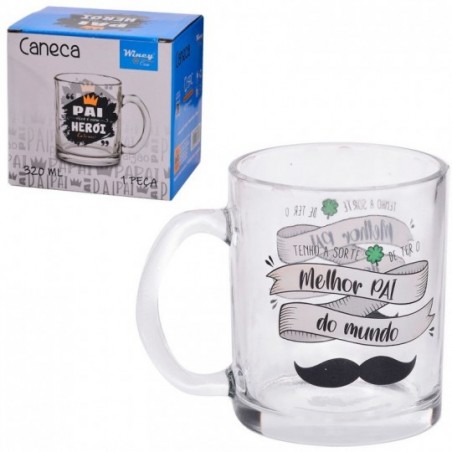 Caneca De Vidro Estampa Pai 320ml Na Caixa Presente