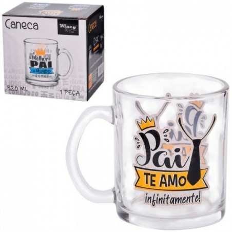 Caneca De Vidro Estampa Pai 320ml Na Caixa Presente