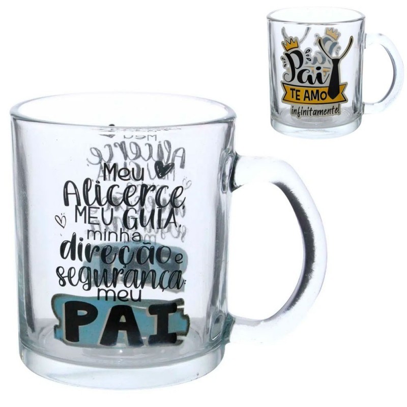 Caneca De Vidro Estampa Pai 320ml Na Caixa Presente