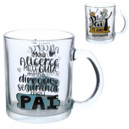 Caneca De Vidro Estampa Pai 320ml Na Caixa Presente