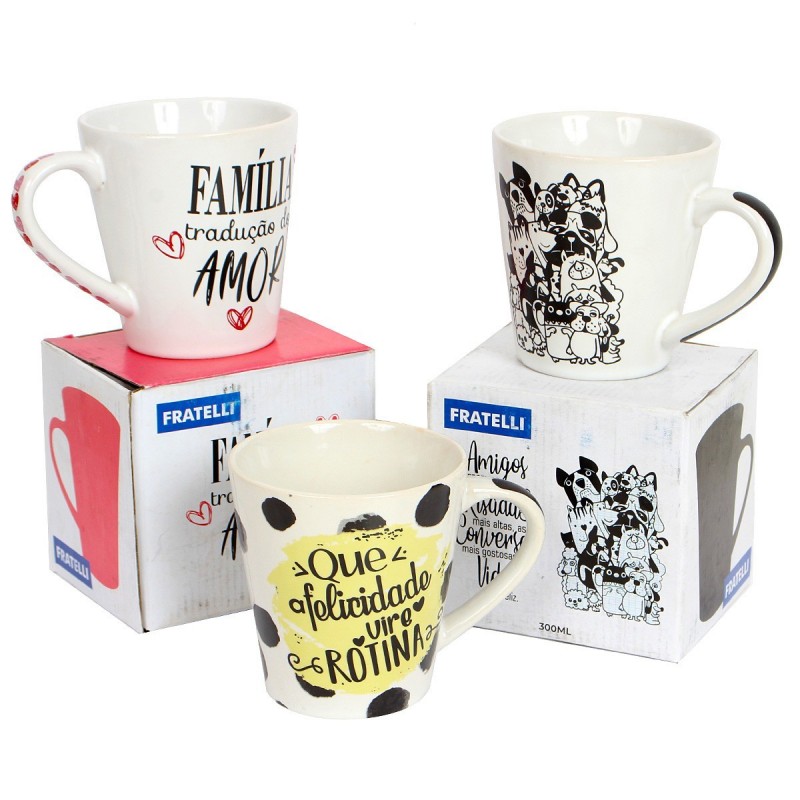Caneca De Porcelana Com Frases Cônica 300 ML Fratelli