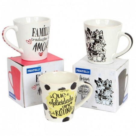 Caneca De Porcelana Com Frases Cônica 300 ML Fratelli