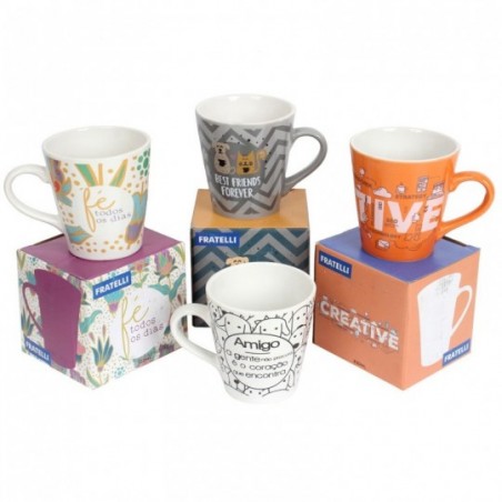 Caneca De Porcelana Cônica Estampada 300 Ml Fratelli