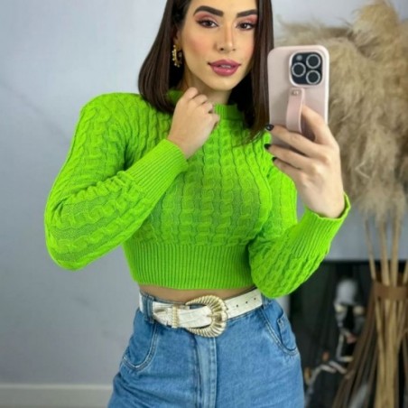 Cropped Blusa Trico Feminina Manga Longa