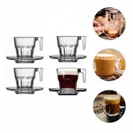 Conjunto De 4 Xícaras Para Café Chá De Vidro Com Pires 70 ML