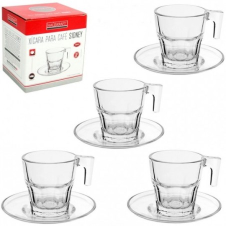 Conjunto De 4 Xícaras Para Café Chá De Vidro Com Pires 70 ML