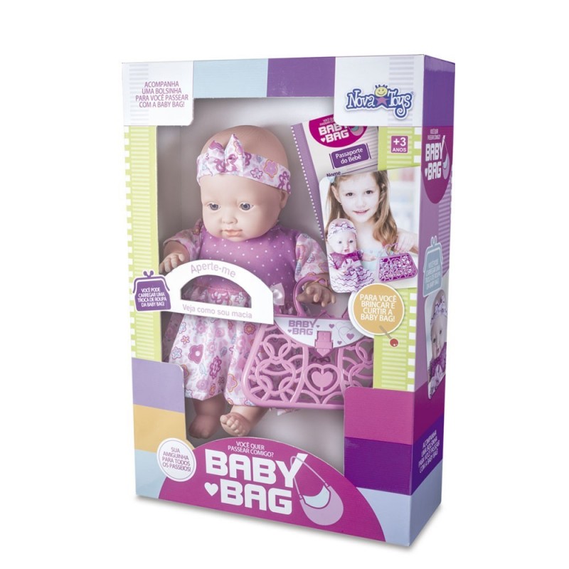 Boneca Bebê Infantil Baby Bag C/ Acessórios Nova Toys