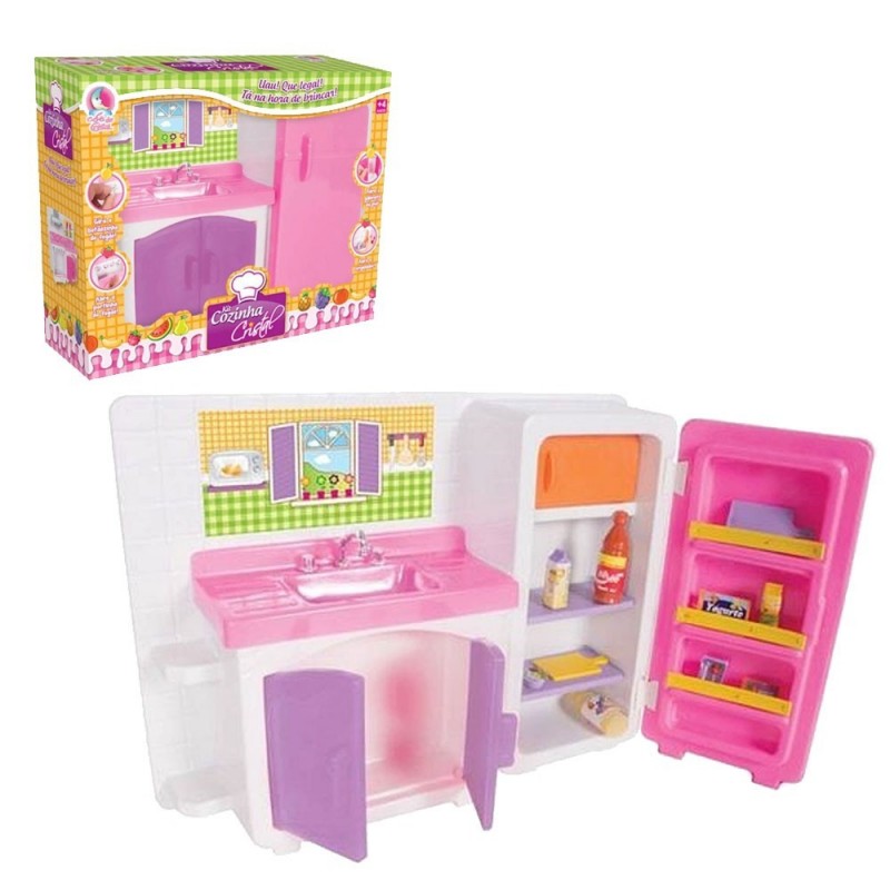 Kit Cozinha Com Pia E Geladeira Para Bonecas 35 Cm Brinquedo Infantil