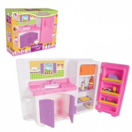 Kit Cozinha Com Pia E Geladeira Para Bonecas 35 Cm Brinquedo Infantil