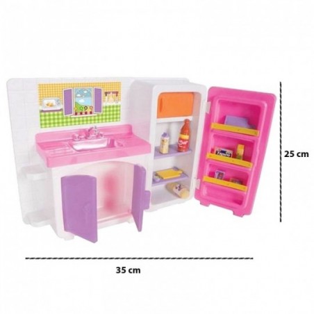 Kit Cozinha Com Pia E Geladeira Para Bonecas 35 Cm Brinquedo Infantil