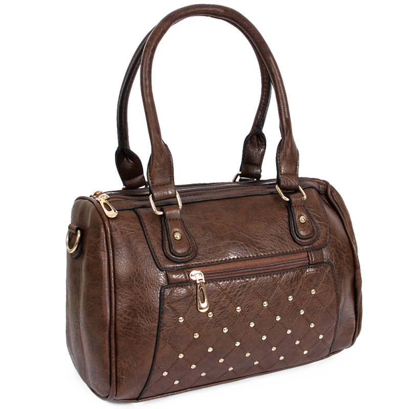 Bolsa Feminina 2 Divisórias Com Detalhes Em Tachas Douradas - Compre Agora!
