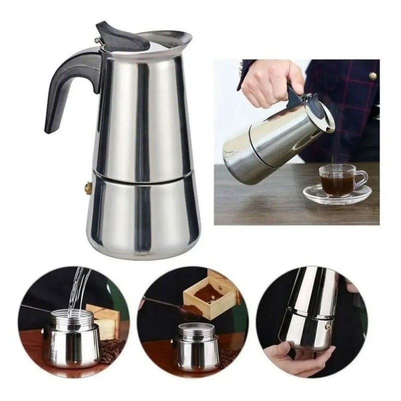 Cafeteira Italiana Moka 200 Ml Em Aço Inox Para 4 Xícaras