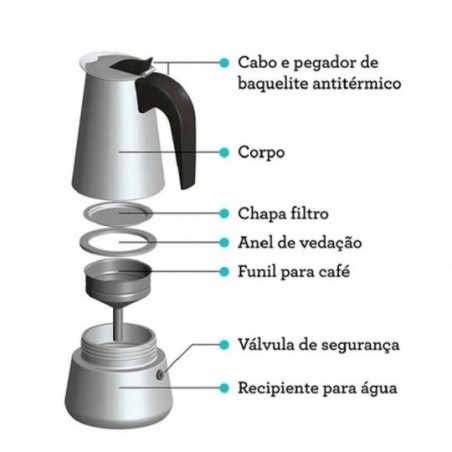 Cafeteira Italiana Moka 200 Ml Em Aço Inox Para 4 Xícaras
