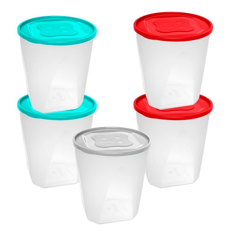 Kit 5 Potes Multiuso Mantimento Com Tampa 600Ml Jaguar