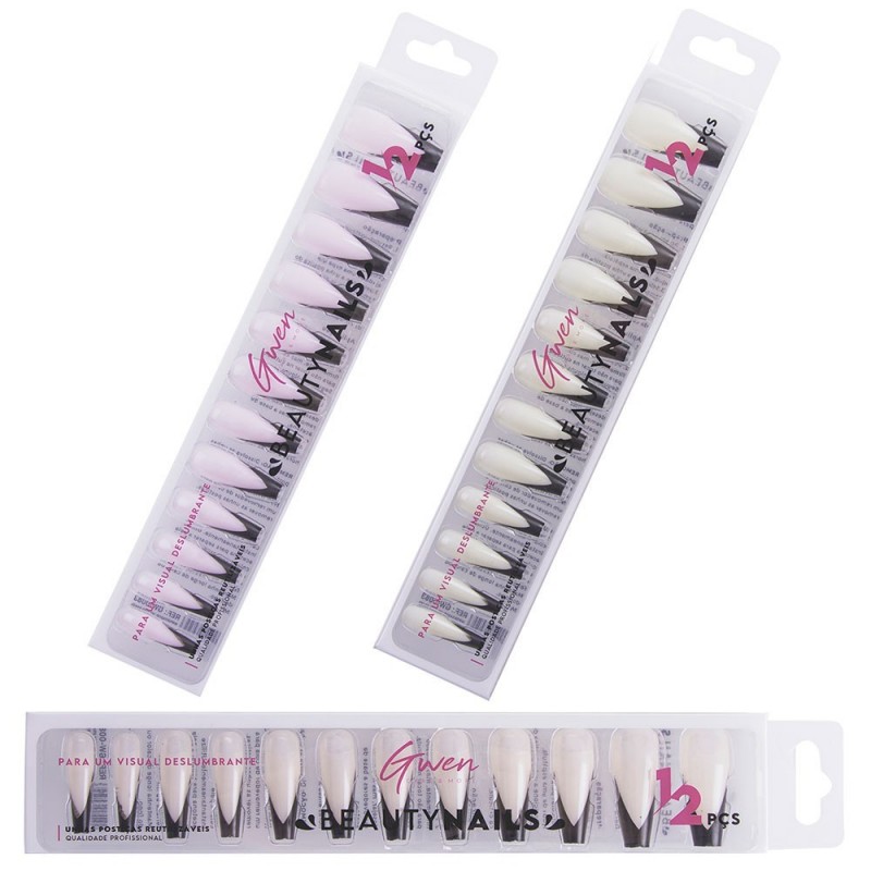 Kit De Unha Postiça 12 Peças Decorada Francesinha Longa Bailarina