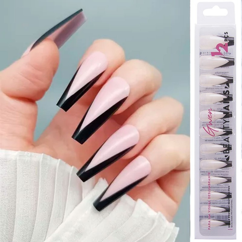Kit De Unha Postiça 12 Peças Decorada Francesinha Longa Bailarina