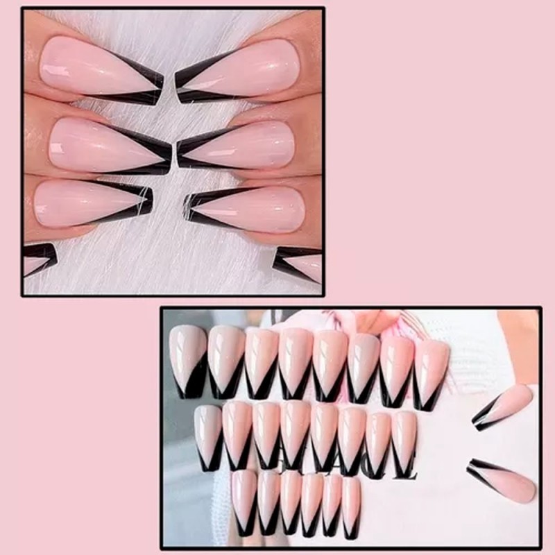 Kit De Unha Postiça 12 Peças Decorada Francesinha Longa Bailarina