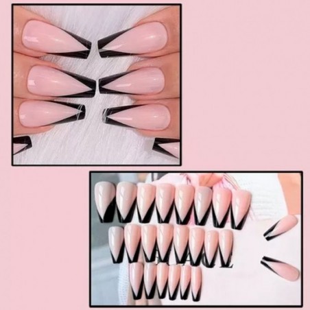 Kit De Unha Postiça 12 Peças Decorada Francesinha Longa Bailarina