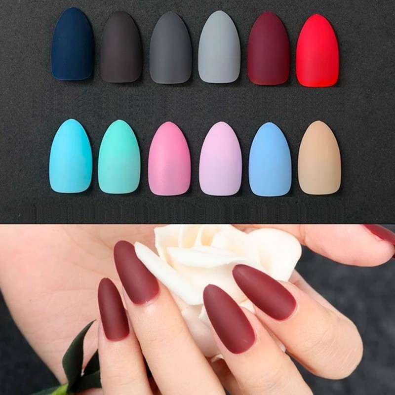 Kit Unhas Postiças Foscas Matte 12 Peças Médias Alto Reutilizáveis