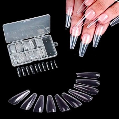 Kit Unhas Postiças Transparente Bailarina 100 Peças No Estojo
