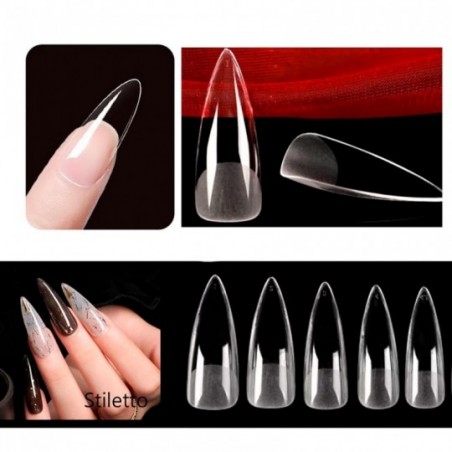 Kit Unha Postiça Stiletto Transparente 100 Peças No Estojo