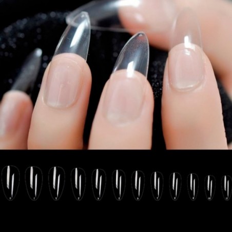 Kit Unha Postiça Stiletto Transparente 100 Peças No Estojo