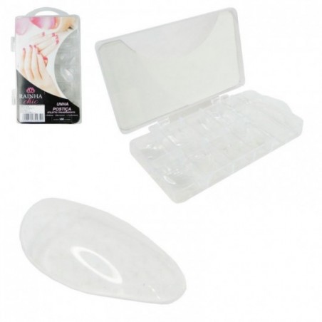 Kit Unha Postiça Stiletto Transparente 100 Peças No Estojo