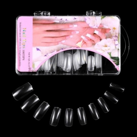 Kit Unhas Postiças Comum Tips Transparente 100 Peças No Estojo