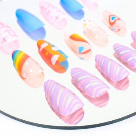 Kit Unhas Postiças Decoradas Stiletto 12 Peças Variadas Reutilizável