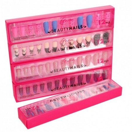 Kit Unhas Postiças Decoradas Stiletto 12 Peças Variadas Reutilizável
